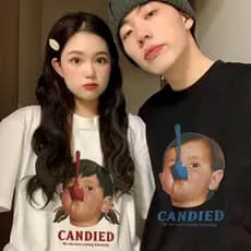 Casal de duas peças usar casal camiseta de manga curta puro algodão estudante All-Match solto roupas superiores bonito m