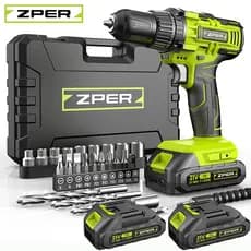 ZPER Furadeira Parafusadeira A Bateria 21V Com Duas Bateria Maleta Kit Ferramentas Completo