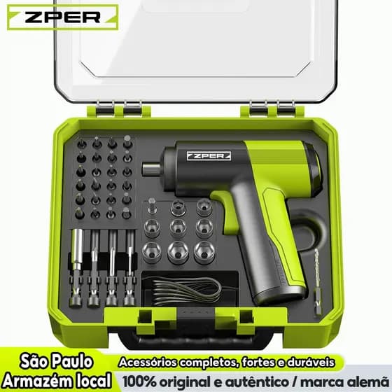 ZPER Parafusadeira 40 Pçs Portátil Sem Fio Kit Chaves Fenda Broca Philips Usb Com Maleta 4V Furadeira Bateria