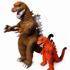 Kit Com Dois Bonecos de Borracha Dinossauro Godzilla Articulado