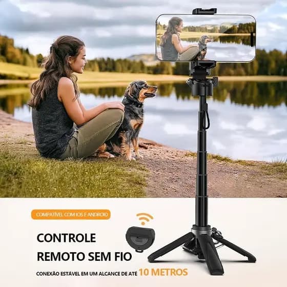 Mini tripé para selfie com celular  Retráctil 37cm com Bluetooth controle remoto liga de alumínio Ultraleve