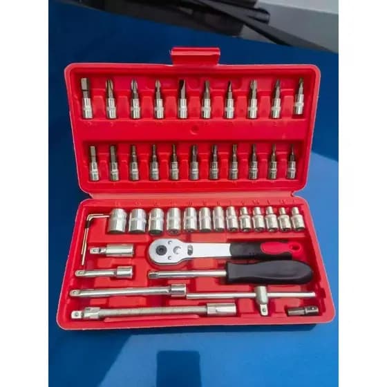 kit ferramentas completo 46 Peças Jogo De Soquetes Chave Catraca Reversível Com Maleta Jogo De Ferramentas Completo