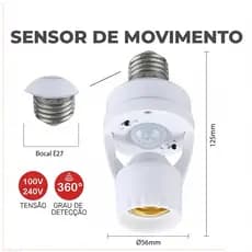 Sensor de Movimento para lâmpada Soquete E27 c/ sensor de presença Bivolt 110V~220V Max 60W
