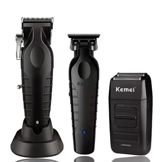 03 Máquinas Profissionais Kemei Maquina Corte Kemei KM-2296 + Maquina Acabamento KM-2299 + Kemei Shaver KM-1102