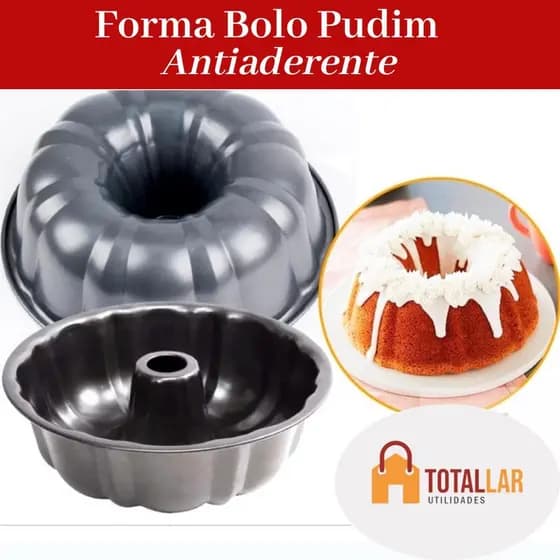 Forma Bolo Pudim Antiaderente com Furo Central 24x8cm - Forma Pudim Bolo Redonda Antiaderente Decorada Aço Carbono