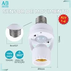 Sensor de Movimento para lâmpada Soquete E27 c/ sensor de presença Bivolt 110V~220V Max 60W
