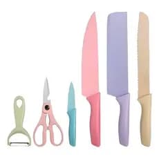 Kit de Cozinha 4 Facas Profissionais com Descascador e Tesoura Multifuncional Inox Premium