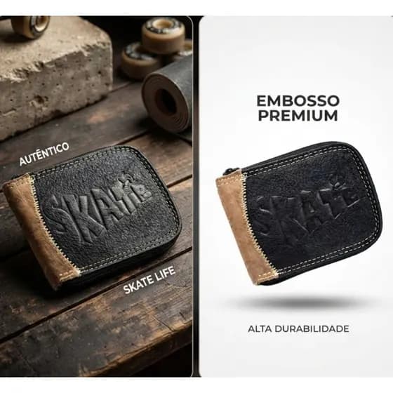 Carteira Masculino Couro Ecológico com Fecho Zíper Porta CNH Notas Cartão Moedas Documentos