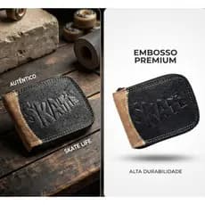 Carteira Masculino Couro Ecológico com Fecho Zíper Porta CNH Notas Cartão Moedas Documentos