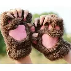 Luvas infantis/Um Par De Luvas Femininas De Pelúcia Com Garra De Urso Macio E Meio Dedo Luvas De Pata De Gato