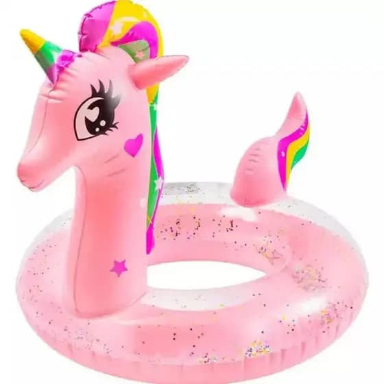Boia Inflável Unicórnio Piscina Brincar Infantil 90cm com Glitter  verão diversão