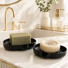 Kit 2 Saboneteira Banheiro Porta Sabonete Redonda Pia Dreno Não Junta Água Branco Luxo Moderno Escoamento Premium