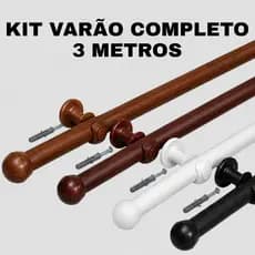 Kit Varão Cortina 1 a 3 Metros Completo 19mm Varias Cores de Madeira Simples e Resistente