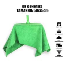 Kit 10 Panos de Chão Microfibra 50x75cm Furo para Rodo Dupla Camada