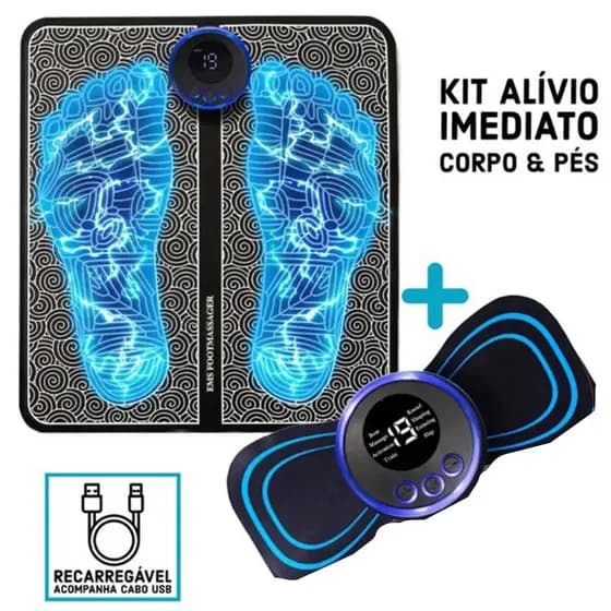KIT MASSAGEM - Tapete e Massageador Elétrico - Dor nos Pés e Musculares