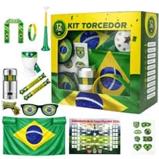 Conjunto 12 peças Torcedor Brasil Copa 2026 Completo Acessórios Festa Futebol