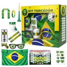 Conjunto 12 peças Torcedor Brasil Copa 2026 Completo Acessórios Festa Futebol