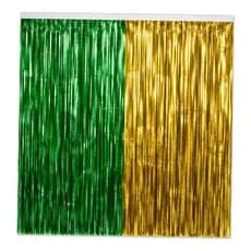Kit Verde e Dourada - Cortina Metalizada Franja 1x2m Decoração Festa Brasil Aniversário