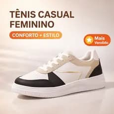 Tênis Casual Feminino Retrô com Detalhe Dourado no Centro