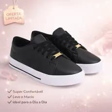 Tênis Feminino Casual Leve Macio e Confortável Modelo Detalhe Dourado