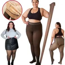 Meia Calça Forrada Cor da Pele Plus Size Peluciada Translúcida Inverno Super Elástica