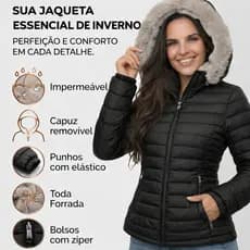 Jaqueta Feminina Puffer Forrada Apeluciada Com Capuz Removível