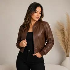 Jaqueta Feminina Bomber Couro Ecológico Courino Premium Casual com Zíper