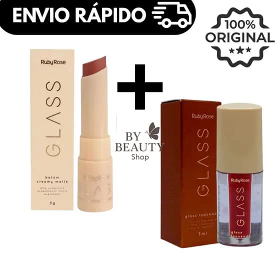 Kit Batom Creamy Matte + Gloss Laqueado Glass Ruby Rose F567 + HB577 – Alta Pigmentação