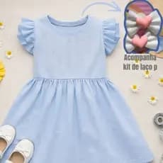 Vestido Infantil Menina em Algodão 2 ao 8 Anos + laço para cabelos  Premium Brilho Casual Blogueira.