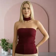 Blusa Feminina Canelado Bojo Premium Tomara Que Caia Top Tube Ajuste Perfeito Gola Choker Original