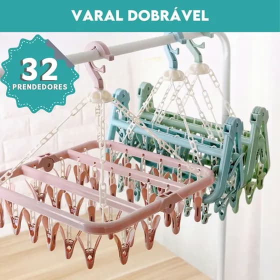 Varal Calcinha Meia Cueca Peça Intima com 32 Prendedores Reforçado Envio Imediato