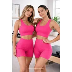Conjunto Fitness Rosa Feminino LEVE TRANSPARÊNCIA – Academia, Pilates, Caminhada e Corrida.