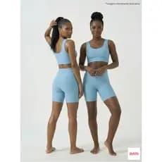 Conjunto Feminino Azul Claro Para Academia Short Fitness E Top Canelado 3D Premium Ginástica Treino.