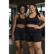 Conjunto de Academia Feminino com Top e Shorts Zero Transparência Cintura Alta Fitness
