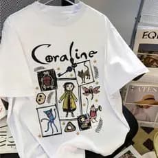 Camiseta Camisa Coraline Desenho Adulto e Infantil Feminino Algodão Premium