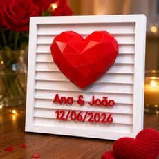 Presente Para Dia dos Namorados Quadro Personalizado com Coração 3D com Nome e Data Presente Romântico para Casal 22,5cm