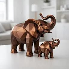Elefantes Decorativos Low Poly Bronze Luxo – Estatueta Geométrica para Decoração Minimalista Sala e Mesa - Adorno Sorte