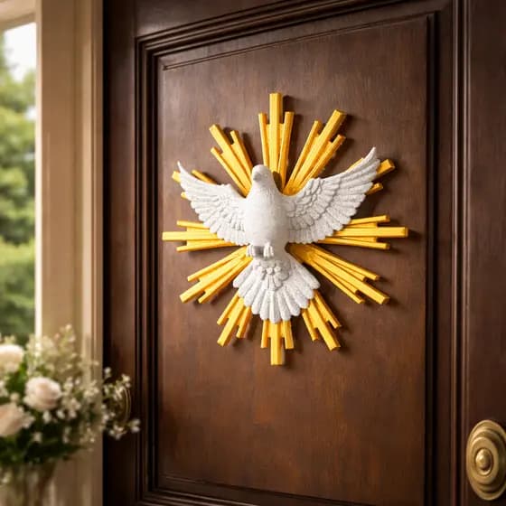 Espírito Santo Decorativo 22cm Pomba Divino com Raios Dourados Decoração Religiosa Parede Sala Altar Fé Católica