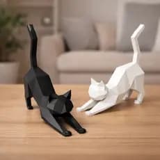 Kit Gatos Geométricos Decorativos 3D Minimalista Moderno Escultura Mesa Sala Quarto Presente Criativo Design Premium