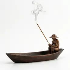 Porta Incenso Pescador Águas Calmas Decoração Zen Canoa Relaxamento - Decoração Calma e Minimalista
