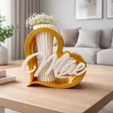 Kit Presente Dia das Mães Letreiro Mãe com Vaso Decorativo Enfeite Mesa Bancada Casa Escritório Moderno