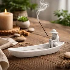 Porta Incenso Pescador Águas Calmas Decoração Zen Canoa Relaxamento - Decoração Calma e Minimalista 2