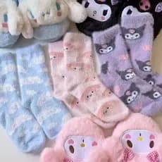 Amável Anime Kuromi Melody Canela Meias macias reforçadas Sanrio Confortável Médio Respirável Quente Estilo Outono Inver