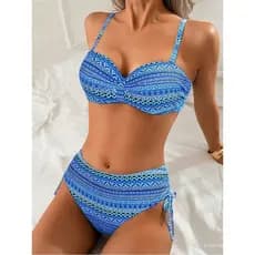 Biquíni Feminino De Duas Peças Com Design De Estampa Retrô E Cordão Para Praia De Verão