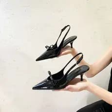 2024 estilo passarela vermelho salto alto Bowknot apontou toe toe toe-coberto sapatos boca rasa volta vazio sandálias de