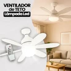 Ventilador de Teto 60W/80W LED Lâmpada Controle Remoto Luminária Economica de Energia 6 lâminas Bivolt