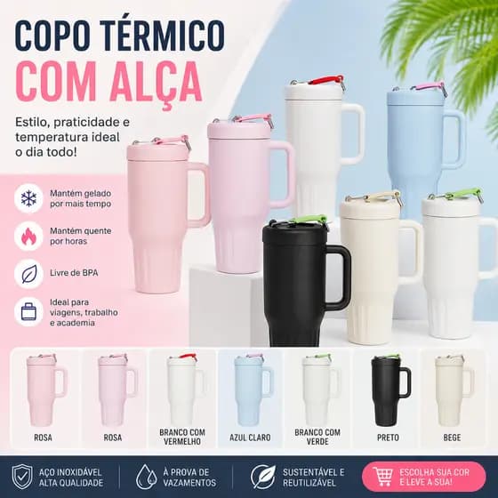Copo Chaveiro Garrafa Térmica de água 1200 ml Inoxidável com Tampa e Canudo Inox