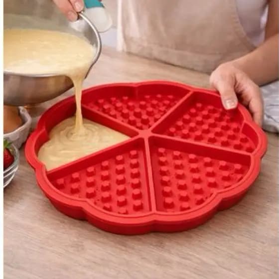 Forma Silicone Faz Waffle Waffer Antiaderente 17,5cm Vermelho Cinza 5 Divisórias Duravel Facil Limpeza Não Gruda