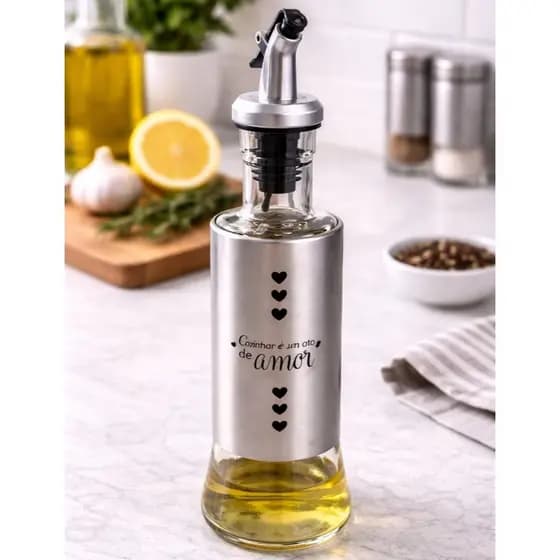 Galheteiros Porta Azeite Vinagre 300ml Vidro e Inox Bico Dosador Econômico Porta Temperos Higiênico Limpeza Fácil