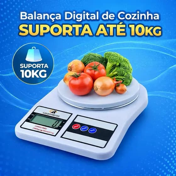 Balança Digital de Alimentos Cozinha até 10Kg 2 Tamanhos Confeitaria Dieta Receitas Diárias Pesar Comidas Alta Precisão